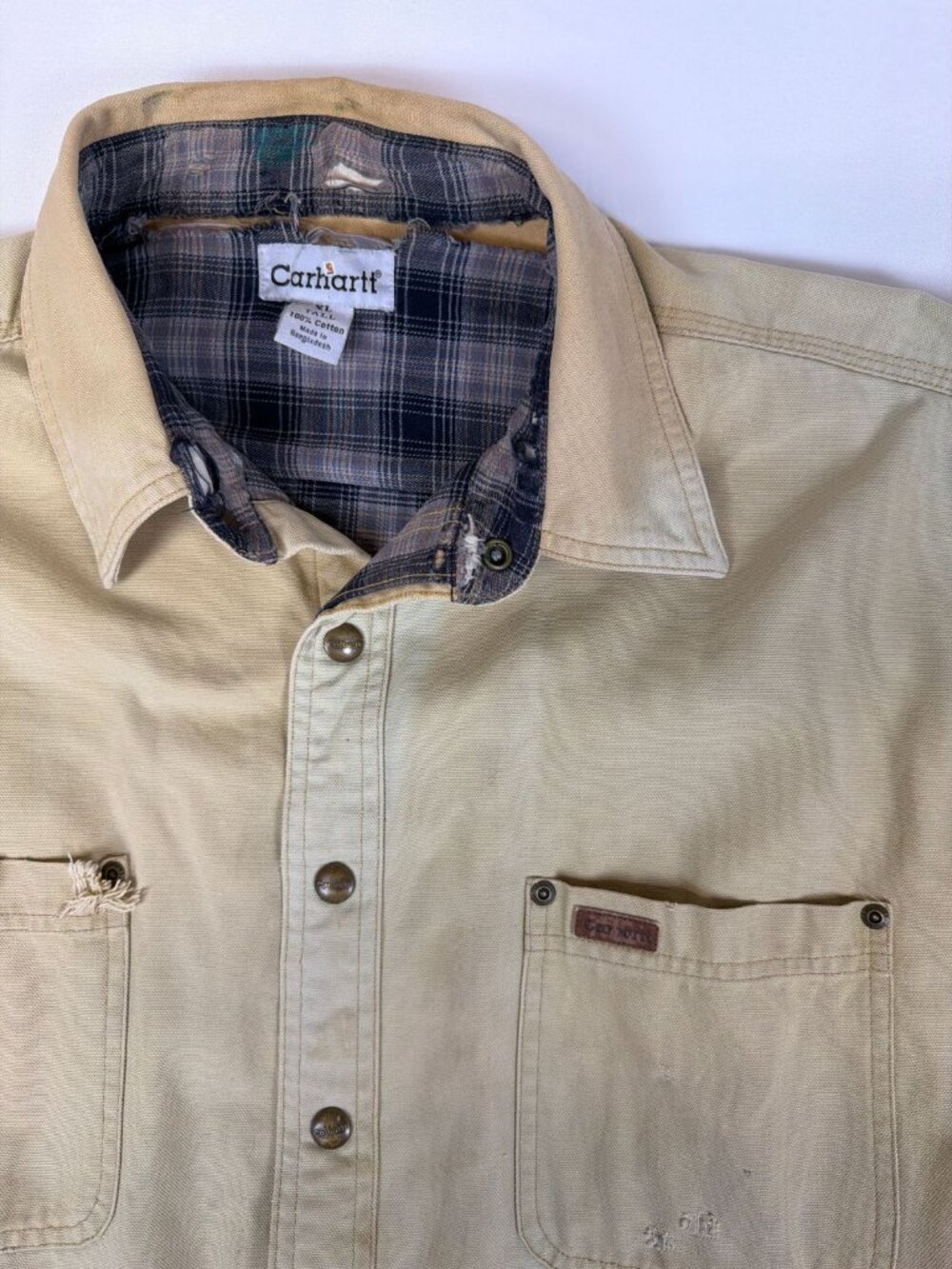 Carhartt Men XL Tall Sandstone Canvas Plaid Lined Shirt Jacket Tan S96SRW - Picture 7 of 11